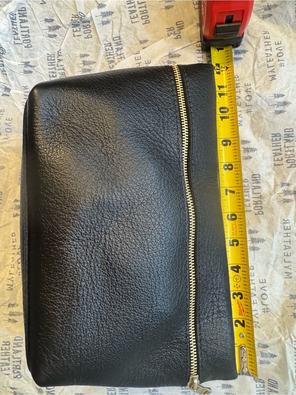 Portland Leather Black Toiletry Pouch with Gold Zipper Accent